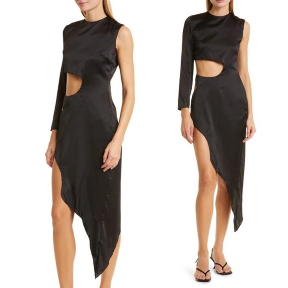 NWT Mother Of All Vesta Asymmetrical Dress Black Sz Small Cut-out One Shoulder - Picture 1 of 11
